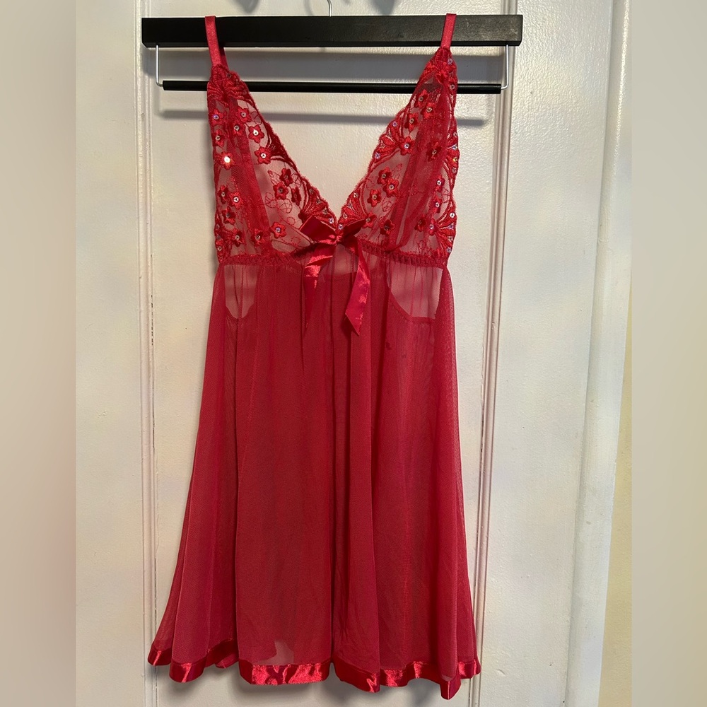 Red sheer babydoll lingerie dress